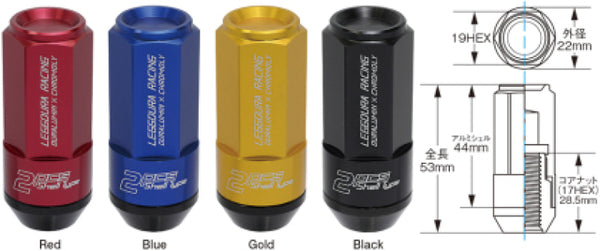 Project Kics Leggdura Racing Shell Type Lug Nut 53mm Closed-End Look 16 Pcs + 4 Locks 12X1.25 Black - Bull Strap