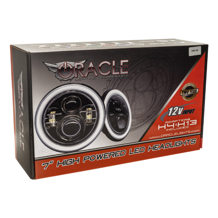 Oracle 7in High Powered LED Headlights - Black Bezel - White - Bull Strap