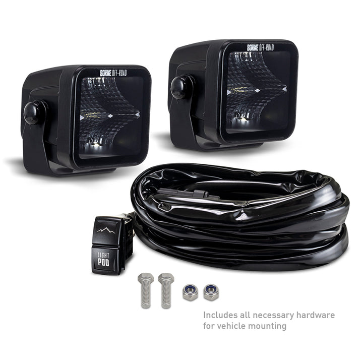 Borne Off-Road Light Pods (Kit of 2) 3x3 Flood - Bull Strap