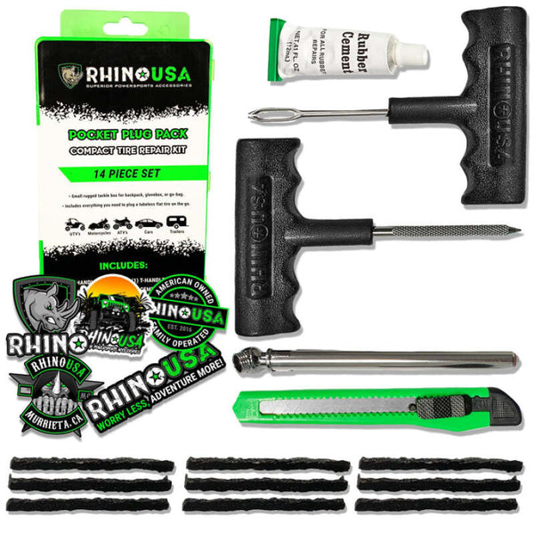 Rhino USA 14-Piece Compact Tire Repair Plug Kit - Bull Strap