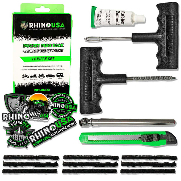 Rhino USA 14-Piece Compact Tire Repair Plug Kit - Bull Strap