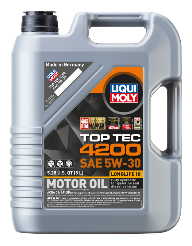 LIQUI MOLY 5L Top Tec 4200 New Generation Motor Oil SAE 5W30 - Bull Strap