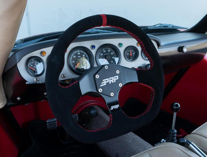 PRP Comp-R D-Shape Suede Steering Wheel - Red - Bull Strap