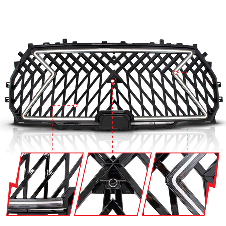 Anzo 22-24 Toyota Tundra Full LED Light Tube Front Grille w/ Initiation & Running Light - Bull Strap