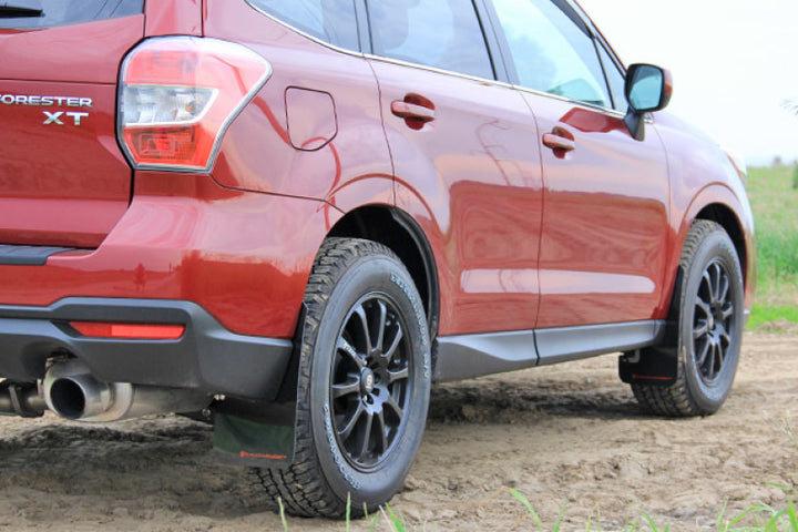 Rally Armor 14-18 Subaru Forester Black Mud Flap w/ Grey Logo - Bull Strap