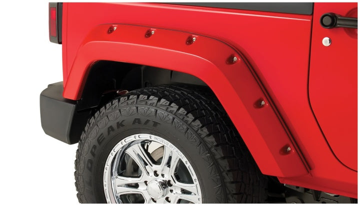 Bushwacker 07-18 Jeep Wrangler Pocket Style Flares 2pc Fits 2-Door Sport Utility Only - Black - Bull Strap
