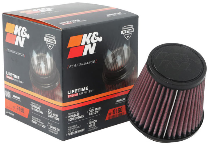 K&N Universal Clamp-On Air Filter 3-1/8in FLG / 4-15/16in B / 3-1/2in T / 4-3/8in H - Bull Strap
