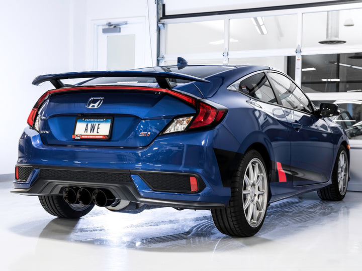 AWE Tuning 2016+ Honda Civic Si Touring Edition Exhaust w/Front Pipe & Triple Diamond Black Tips - Bull Strap