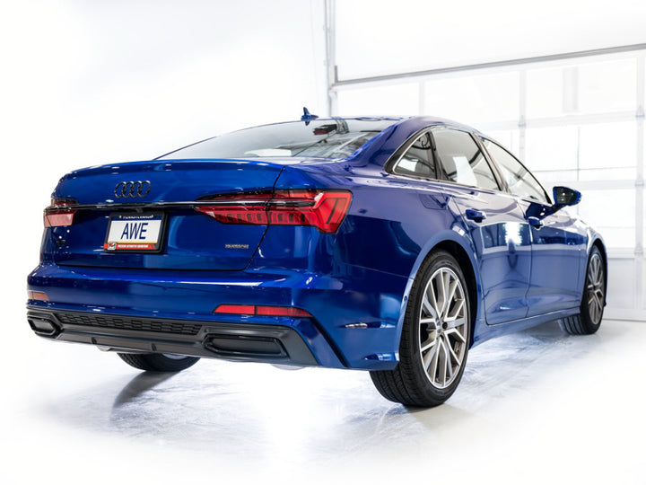 AWE Audi 2019-2023 C8 A6/A7 3.0T Touring Edition Cat-back Exhaust- Turn Downs - Bull Strap