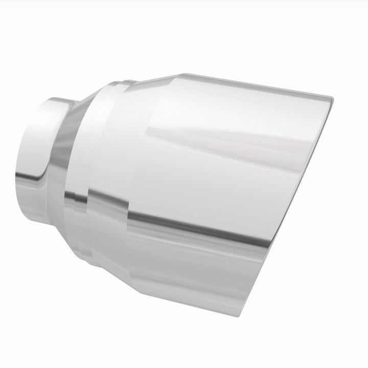 MagnaFlow Tip Stainless Double Wall Round Single Outlet Polished 4.5in DIA 2.5in Inlet 5.75in Length - Bull Strap