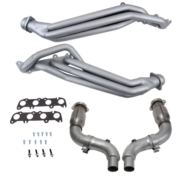 BBK 15-23 Ford Mustang GT 5.0 1-7/8in Long Tube Headers w/High Flow Catted Mid Pipe (Ti Ceramic) - Bull Strap
