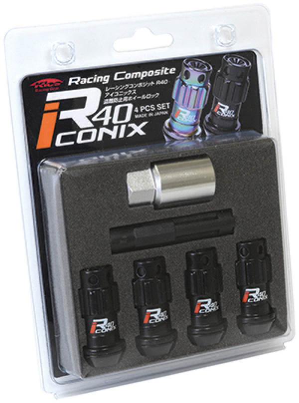 Project Kics 12X1.50 R40 Iconix Black Lug Nut Lock Set - 4 - Bull Strap
