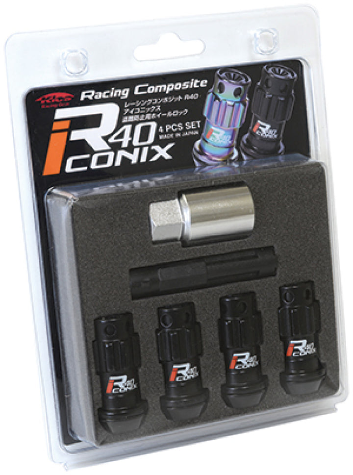 Project Kics 12X1.50 R40 Iconix Black Lug Nut Lock Set - 4 - Bull Strap