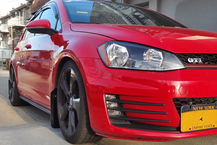 Rally Armor 15-21 MKVII VW Golf/GTI Black UR Mud Flap w/White Logo - Bull Strap