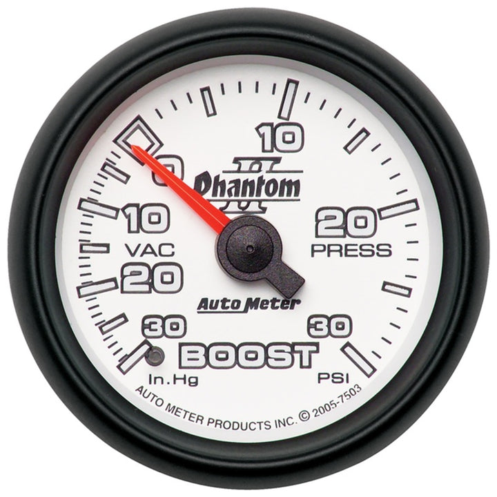 Autometer Phantom II 52.4mm Mechanical Vacuum / Boost Gauge 30 In. HG/30 PSI - Bull Strap