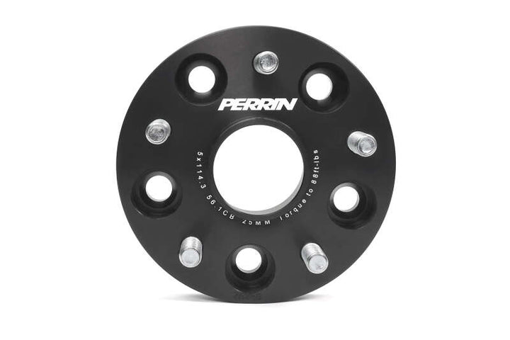 PERRIN Subaru 25mm Wheel Spacers 5x114.3 BP w/56mm Hub - Black - Bull Strap