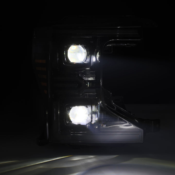 AlphaRex 20-22 Ford F-250/350/450 SD LUXX-Series LED Proj Headlights Alpha-Bk w/Acv Light SS & SBDRL - Bull Strap