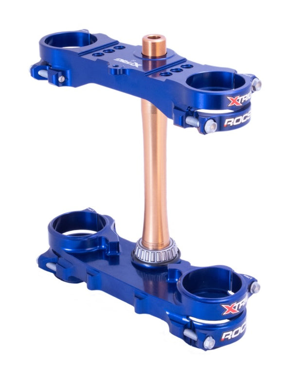 XTrig 2024 Yamaha YZ250F/ 23+ YZ450F ROCS Tech Triple Clamp 22 mm. Offset M12 - Blue - Bull Strap