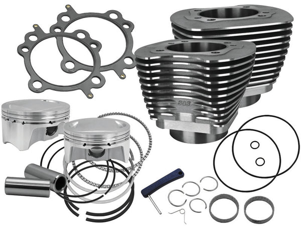S&S Cycle 99-06 BT 4in Bore 4in Stroke Cylinder Kit - Wrinkle Black w/ Highlight - Bull Strap