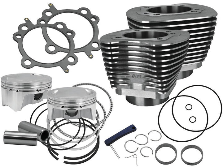 S&S Cycle 99-06 BT 4in Bore 4in Stroke Cylinder Kit - Wrinkle Black w/ Highlight - Bull Strap