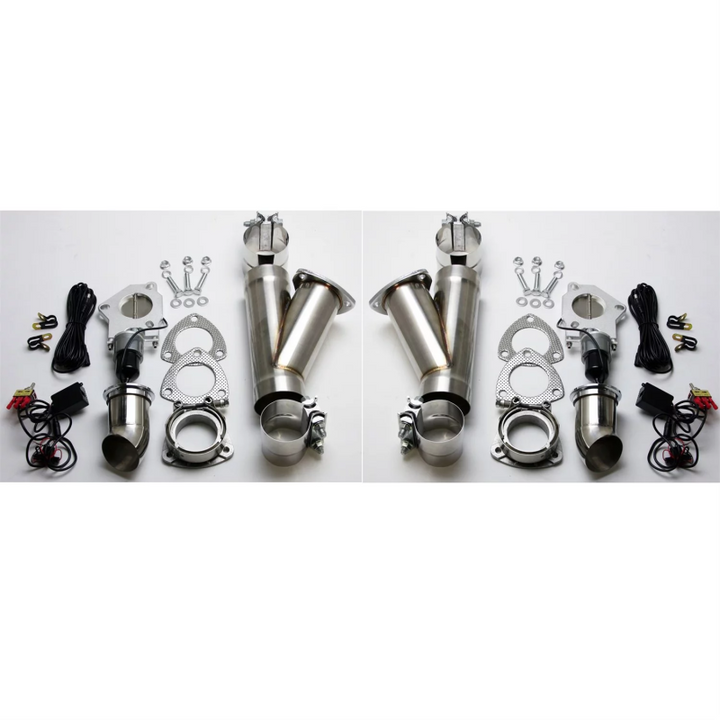 Granatelli 2.5in Aluminized Mild Steel Electronic Dual Exhaust Cutout System w/Slip Fit & Band Clamp - Bull Strap