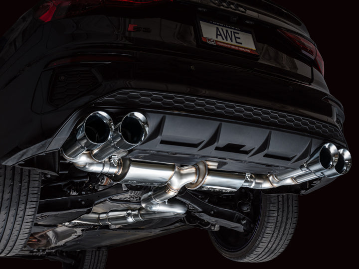AWE 22-24 Audi 8Y S3 Touring Edition Exhaust - Chrome Silver Tips - Bull Strap