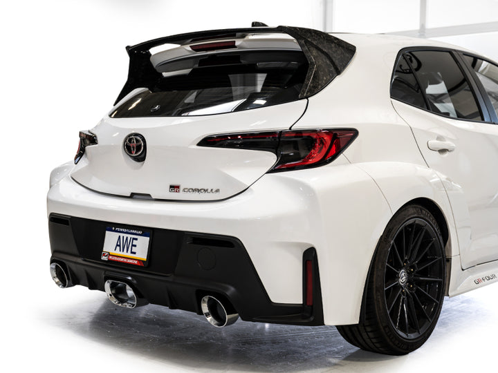 AWE 23-24 Toyota GR Corolla Touring Edition Catback Exhaust - Chrome Silver Tips - Bull Strap