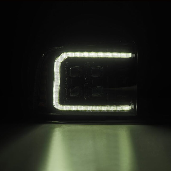 AlphaRex 05-07 Ford Super Duty/Excursion NOVA-Series LED Projector Headlights Alpha-Blk w/Activ Ligh - Bull Strap