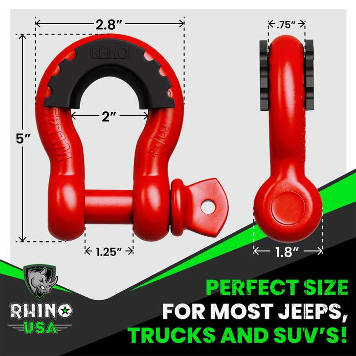 Rhino USA 3/4In D-Ring Shackle Set (2-Pack) Matte Black - Bull Strap
