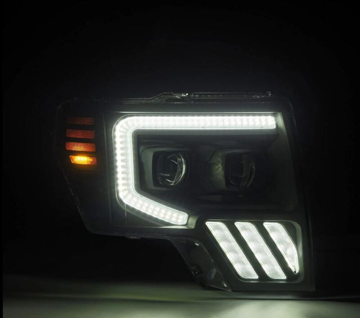 AlphaRex 09-14 Ford F-150 PRO-Series Projector Headlights Plank Style Black w/Activ Light/Seq Signal - Bull Strap