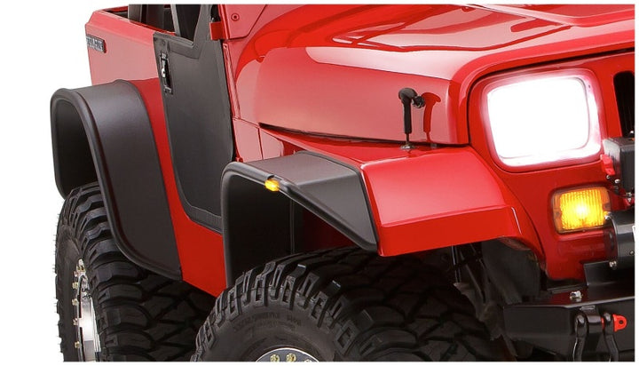Bushwacker 87-95 Jeep Wrangler Flat Style Flares 4pc Excludes Renegade - Black - Bull Strap