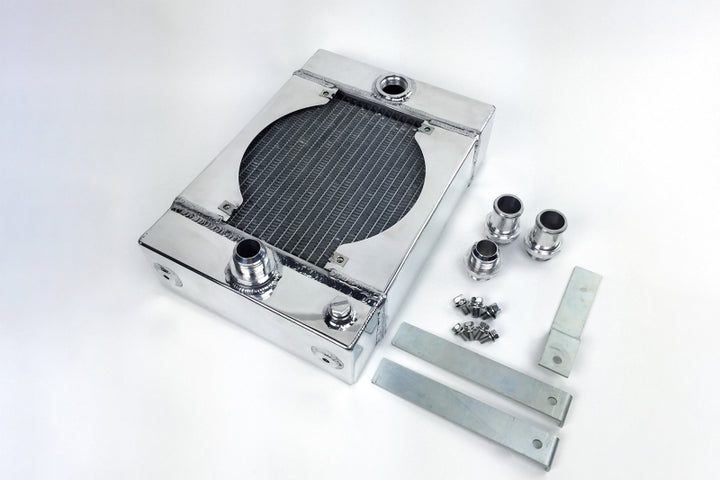 CSF Universal Drag Race / Tuck Radiator w/9in Spal Fan - 10.5in H x 10in L x 3.6in W - Bull Strap