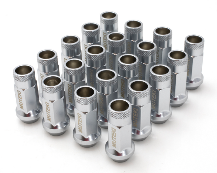 Wheel Mate 12x1.25 48mm Muteki SR48 Satin Silver Open End Lug Nuts - Bull Strap