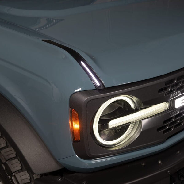 Putco 22-24 Ford Bronco Luminix DRL LED Light Hood Limb Riser (Factory Hood Side Hinge Replacments) - Bull Strap