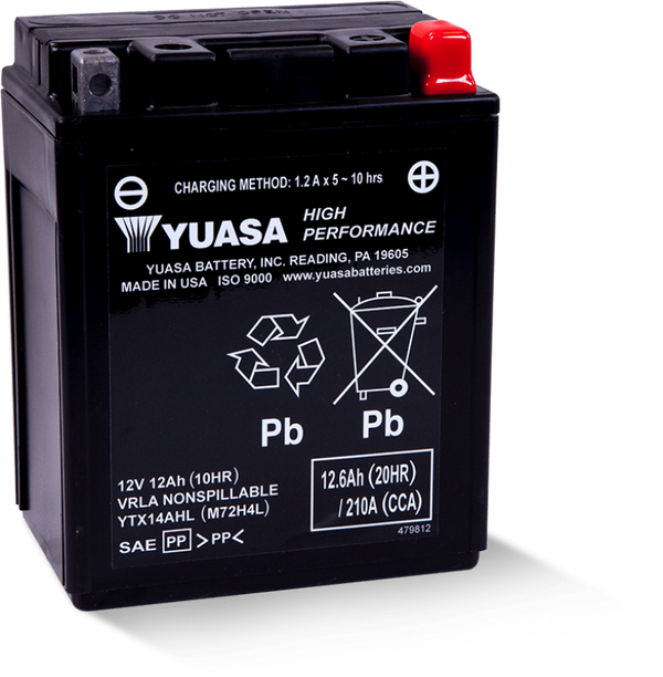 Yuasa YTX14AHL Maintenance Free AGM 12-Volt Battery - Bull Strap