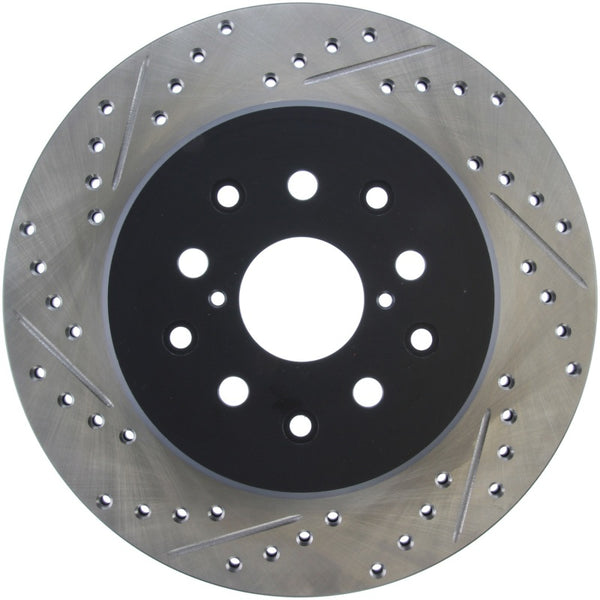 StopTech 5/93-98 Toyota Supra Right Rear Slotted & Drilled Rotor - Bull Strap