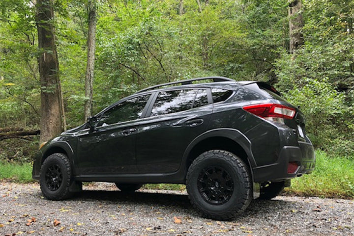 Rally Armor 18-23 Subaru Crosstrek Black UR Mud Flap w/White Logo - Bull Strap