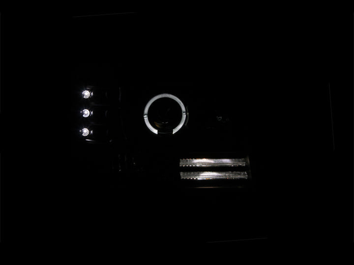 ANZO 1992-1996 Ford F-150 Projector Headlights w/ Halo Black w/ Side Markers and Parking Lights - Bull Strap
