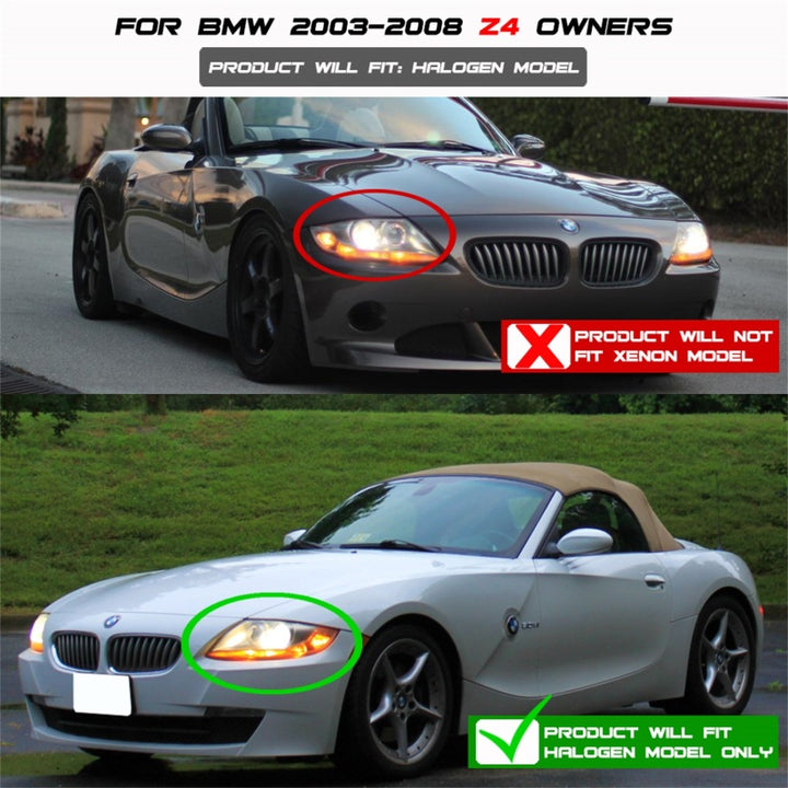 Spyder BMW Z4 03-08 Projector Headlights Halogen Model Only - LED Halo Black PRO-YD-BMWZ403-HL-BK - Bull Strap