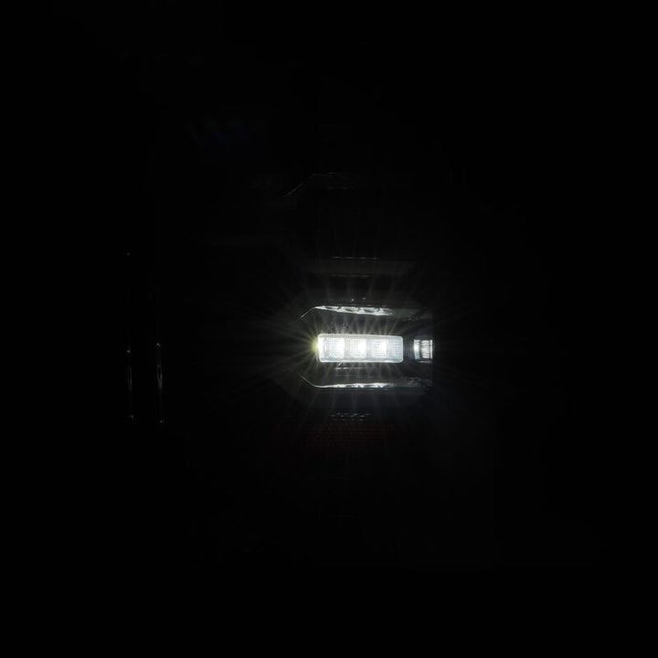 AlphaRex 14-18 Chevy Silverado 1500 Luxx-Series LED Tail Lights Alpha-Black w/Activ Light/Seq Signal - Bull Strap