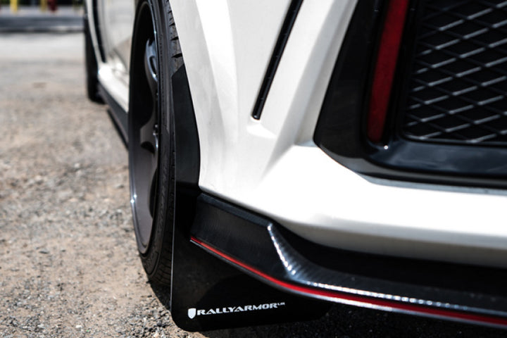 Rally Armor 17-22 Honda Civic Type R Black UR Mud Flap w/Red Logo - Bull Strap