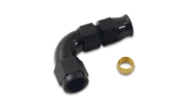 Vibrant 3/8In Tube to -6AN Female 90 Degree Union Adapter Fitting w/ Olive Inserts - Bull Strap