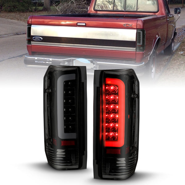 ANZO 1987-1996 Ford F-150 LED Taillights Black Housing Smoke Lens (Pair) - Bull Strap