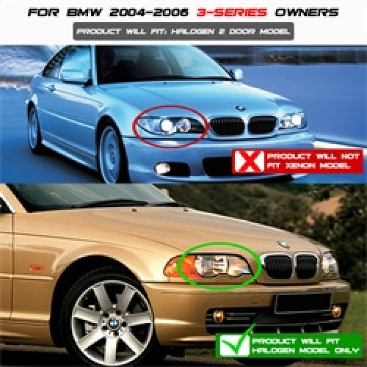 Spyder BMW E46 3-Series 04-06 2 DR Projector Halogen Model- LED Halo Blk PRO-YD-BMWE4604-2DR-HL-BK - Bull Strap