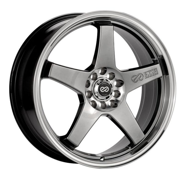 Enkei EV5 17x7 5x100/114.3 45mm Offset 72.6 Bolt Diameter Hyper Black w/ Machined Lip Wheel - Bull Strap