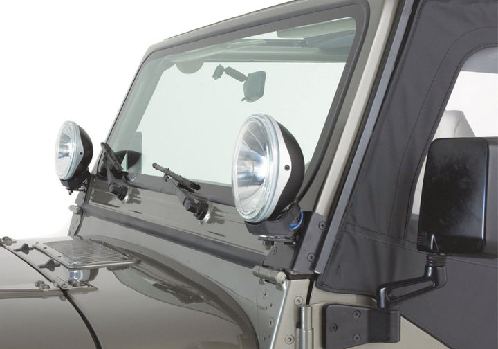 Rampage 1976-1983 Jeep CJ5 Windshield Hinge Light Bracket - Black - Bull Strap