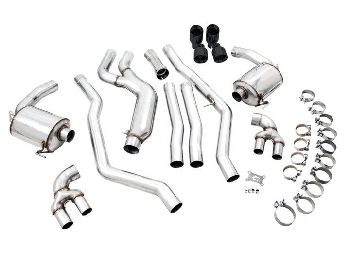 AWE Tuning 2019+ BMW M340i (G20) Non-Resonated Touring Edition Exhaust - Quad Diamond Black Tips - Bull Strap