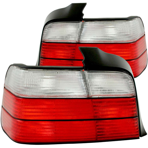 ANZO 1992-1998 BMW 3 Series E36 Sedan Taillights Red/Clear - Bull Strap