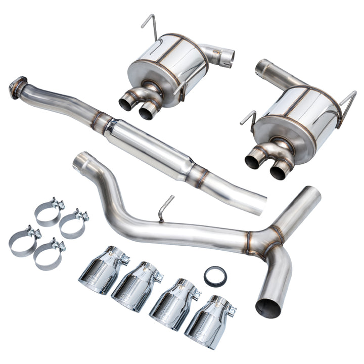 AWE Tuning Subaru STI VA / WRX GV / STI GV Sedan Touring Edition Exhaust - Chrome Silver Tip (102mm) - Bull Strap