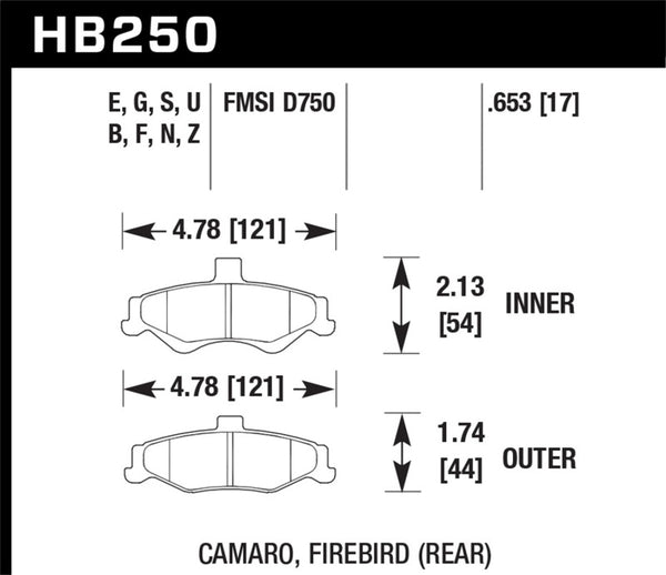 Hawk 1998-2002 Chevrolet Camaro SS 5.7 HPS 5.0 Rear Brake Pads - Bull Strap